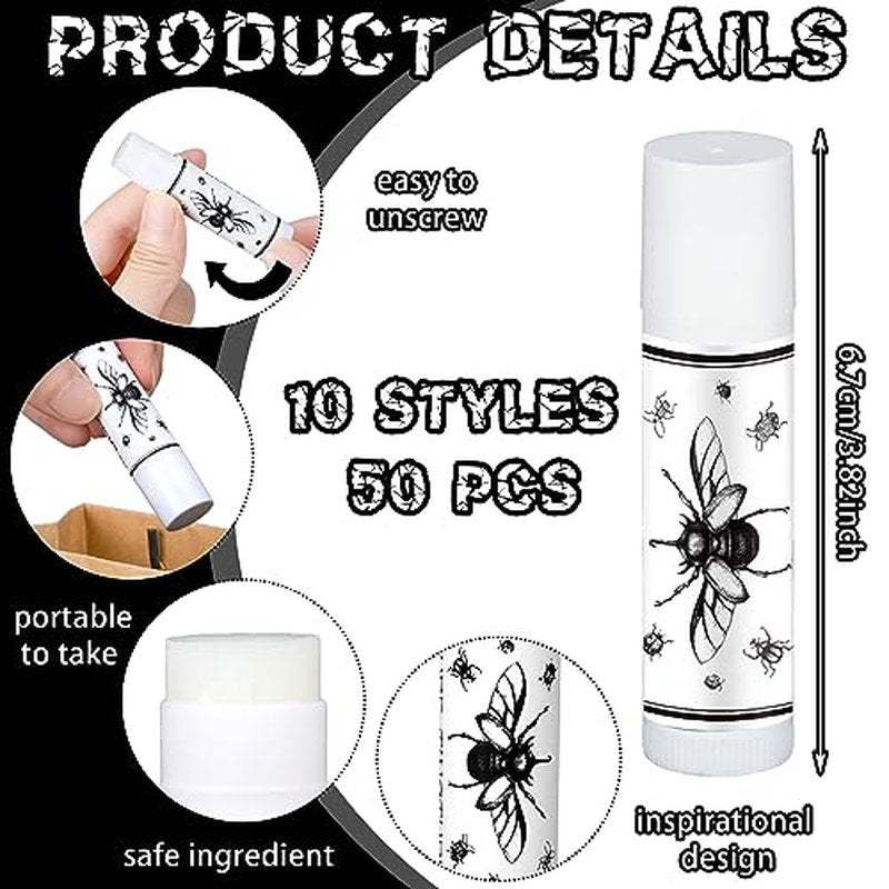 50 Pcs Halloween Lip Balms Bulk Spooky Skull Lip Balms Bulk Halloween Party Favors Gifts Adults Fall Boo Basket Stuffers Goodies Bag Supplies for Women Men