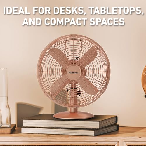 Holmes 12-Inch Vintage Metal Table Fan with 3-Speed Brushed Copper Finish