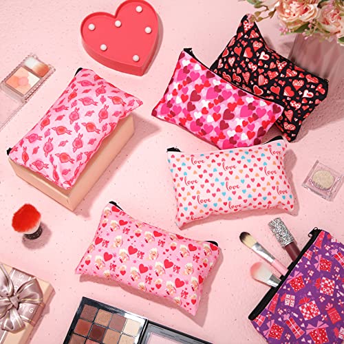 Valentine Makeup Bags Set - 14 Pcs Gift Bags with Zipper, 18x11cm Reusable Pink & Red Cosmetic Pouches