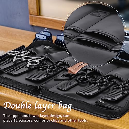 Professional Hairdressing Scissor Case and Organizer Bag, PU Leather Portable Pouch