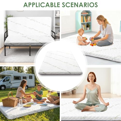 Green Japanese Floor Futon Mattress 3.5 Inch Thick Queen Size - Comfortable & Portable