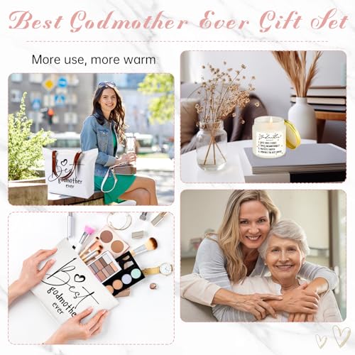 Pink Godmother Proposal Gifts Set with Tumbler, Candle, Canvas Bags — 4 Pack