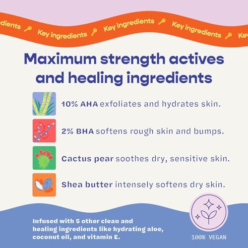 Glycolic Acid Body Stick - Exfoliating Bump & Strawberry Legs Treatment, 10% AHA & 2% BHA, Vegan & Cruelty-Free