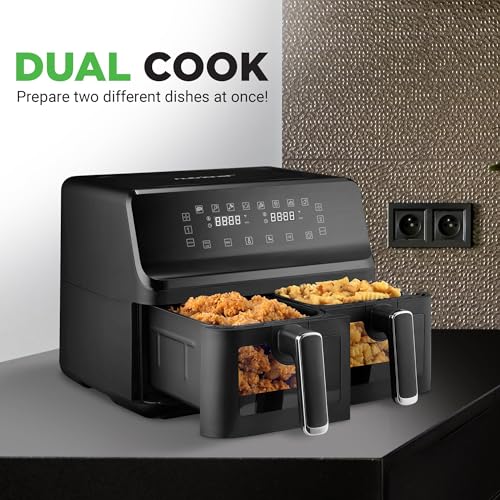 NutriChef Double Basket Air Fryer 8.8 QT – Family Size Oil-Free Kitchen Appliance
