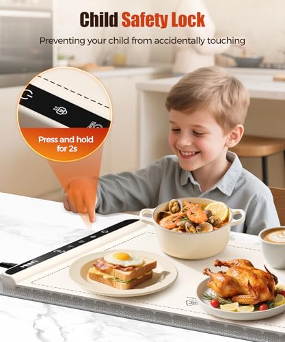Off White 36x15 Inch Food Warming Mat with Child Lock & Fast Heat