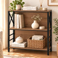 MNEETRUNG Brown 3-Tier Industrial Book Shelf, 29.5" Short Bookcase for Small Spaces
