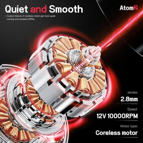 Dragonhawk Atom2 Wireless Tattoo Machine Kit - Red with 1 Battery, Lightweight 3.8oz