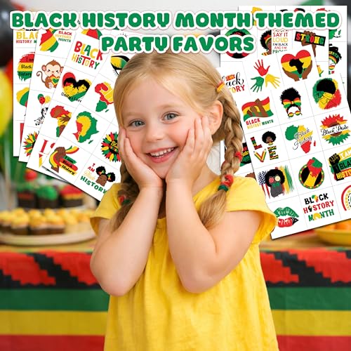 96 PCS Happy Black History Month Pre-Cut Temporary Tattoos for Kids | Super Cute Themed Birthday Party Favors, Supplies, Decorations, African Tattoo Stickers, School Prizes Gifts For Boys Girls