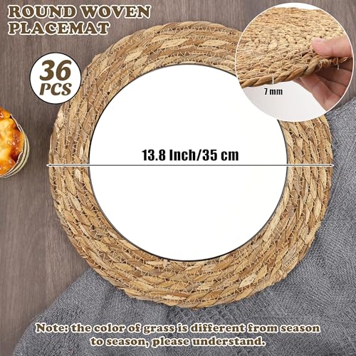 36 Pcs Round Woven Placemats 13.8 Inch Rattan Table Charger Plates - Natural Materials