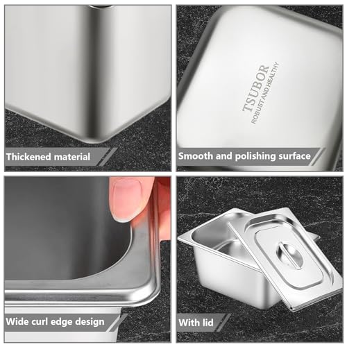 6 Pack Stainless Steel Hotel Steam Table Pans 1/2 Size 6'' Deep with Lids - Commercial Food Storage