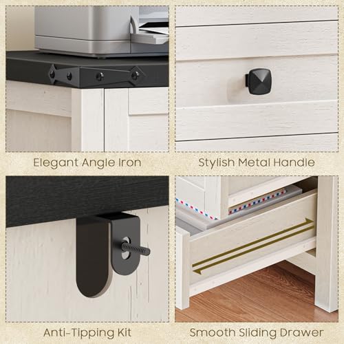 Halitaa Rustic White & Black 5 Drawer Farmhouse File Cabinet - Compact Vertical Storage, 15.75 x 18.11 x 27.76 inches