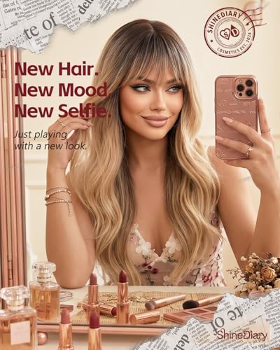 Caramel Hazelnut Brown Wavy Wig with Bangs - 22 Inch Voluminous High Crown Hairpiece for Women