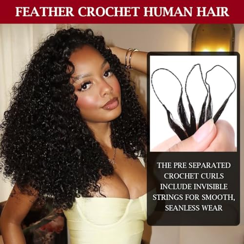 LOLly Hair 1B #/14 Inch Invisible Knots Feather Crochet Hair 110g Pre-Looped for Burmese Curly & Natural Style