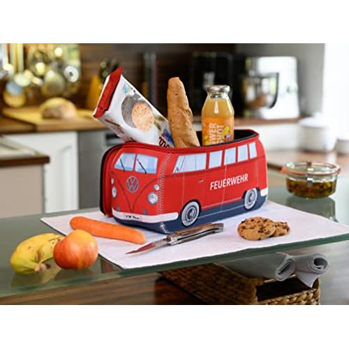 BRISA VW Collection - Volkswagen Neoprene Universal Makeup Cosmetics Toiletry Travel Pharmacy Bag in T1 Bus Design (Firetruck/Red) (Large (11.8 x 5.5 x 4.7 inches))