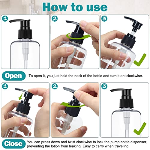 30 Pack 10 oz Plastic Pump Dispenser Bottles Clear Black & White
