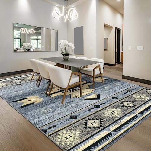 Benron 6x9 ft Grey Western Rug - Washable Non-Slip Vintage Tribal Floor Mat