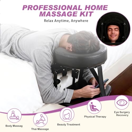 Adjustable Bed Massage Headrest with Armrest for Post-Surgery Recovery - Portable Face Down Pillow, Fits 6-17 Inch Mattresses, Black