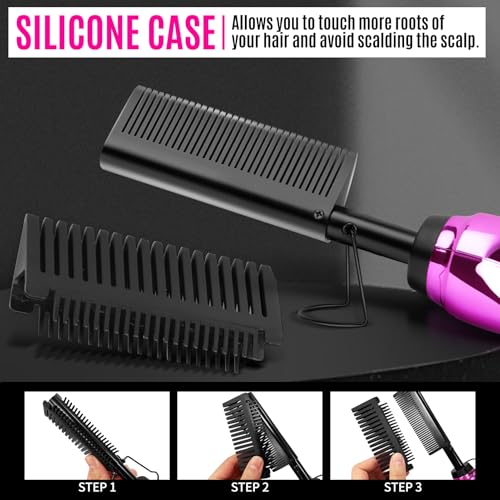 Rose Red Hot Comb Hair Straightener Set for Wigs & Natural Hair - Adjustable Heat Styling Kit