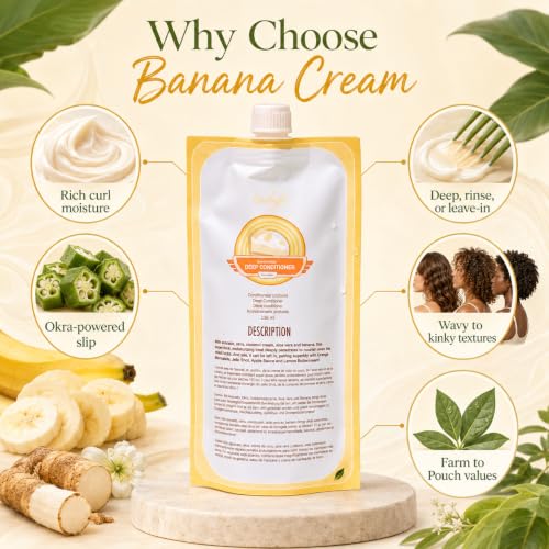Ecoslay Banana Cream Deep Conditioner 8 oz - Nourishing Hair Mask for Dry, Damaged & Curly Hair - Plant-Based Treatment - Variation: 8 Fl Oz Pack of 1