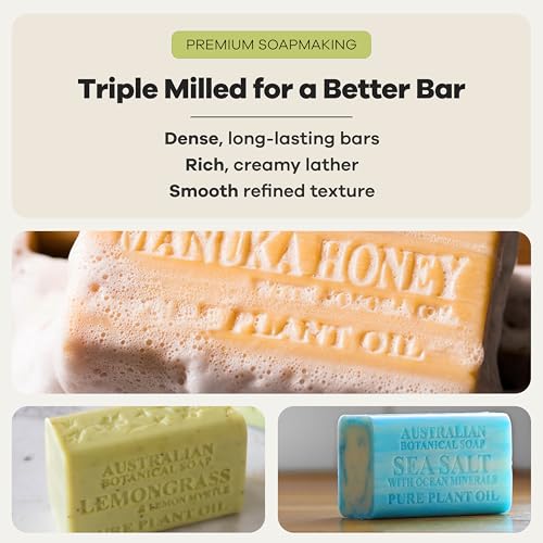 Australian Botanical Soap 4 Pack Luxury Bar Soaps with Manuka Honey & Sea Salt, 6.6 OZ Each