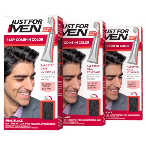 Real Black Touch of Gray Hair Color Kit with Comb Applicator - Pack of 3