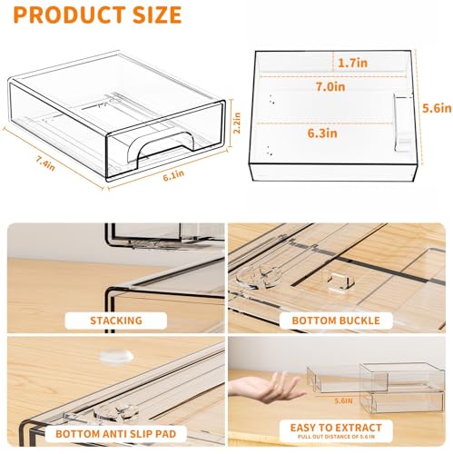 Small Clear Stackable Storage Drawers - 8 Pack, 2.2 Inch Tall Desk Organizer Set