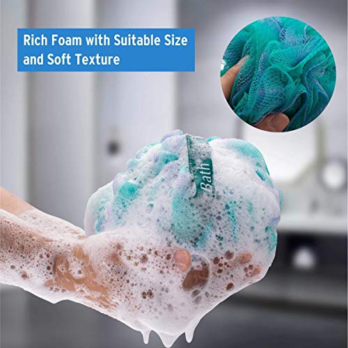 AmazerBath 2-Pack Soap Dispensers and Shower Bath Sponge Shower Loofahs Balls 75g/PCS for Body Wash Bathroom Men Women- Set of 4 Flower Color Sponges