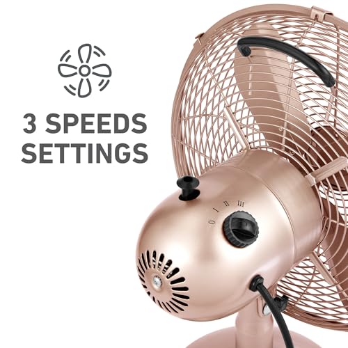 Holmes 12-Inch Vintage Metal Table Fan with 3-Speed Brushed Copper Finish