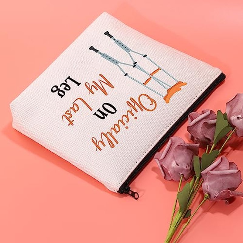 JXGZSO Broken Bones Recovery Gift Officially On My Last Leg Funny Broken Leg Gifts Orthopedic Surgeon Cosmetic Zipper Bag