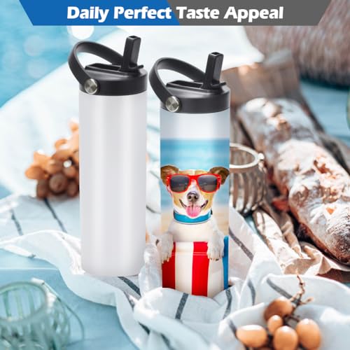 YOUKE OLA 20oz Stainless Steel Sublimation Tumblers Pack with Flat Edge & Straws, White
