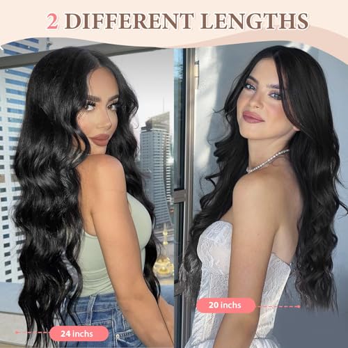 Natural Black 16 Inch Clip-In Hair Extensions Set - 6 Pieces, 220g
