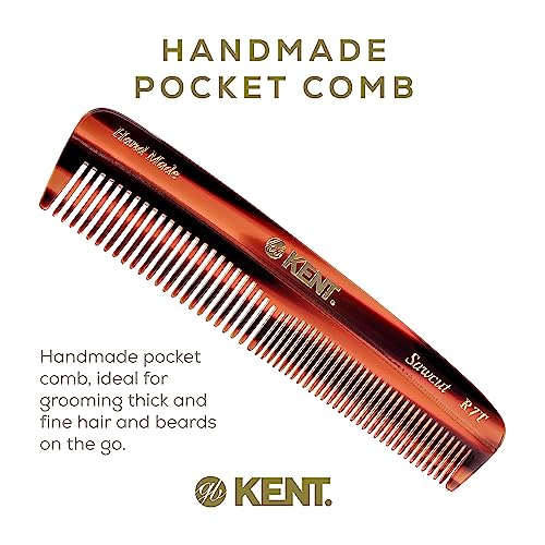 Kent R7T Fine and Wide Tooth Hair Comb, Pocket Comb for Men, Best Beard and Mustache Comb for Everyday Grooming and Styling, Handmade Sawcut and Polished, Made in England (6 Pack)