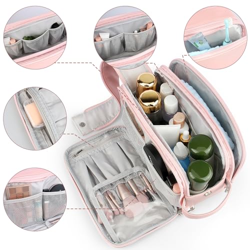 Rhea Rose Toiletry Bag for Women, Makeup Travel Bag Organizer, Large Bathroom Cosmetic bag, Traveling Dopp Kit Accessories Shower Bag, Pink