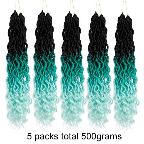 20 Inch Faux Locs Crochet Hair 5 Pack - Ombre Green Curly Braids, Light Green