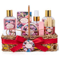 Hitrees Rose & Jasmine Gift Basket for Women, 9-Piece Spa Set with Body Care