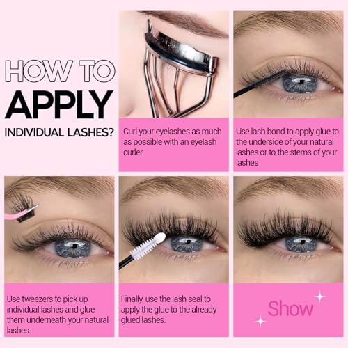 zanlufly Volume Lashes Extension Kit 20MM Mink Lashes Clusters Individual Lashes with Lash Bond and Seal and Applicator Thick Eyelashes Extension Kit