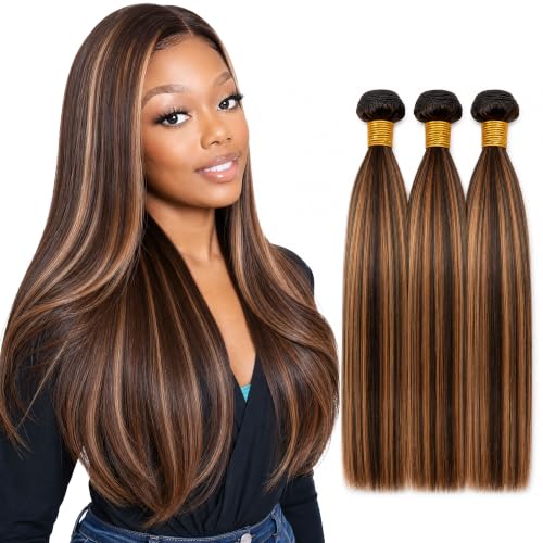 Brown P4/30 Ombre Human Hair Bundles - 12, 14, 16 Inch, Double Weft, Full & Silky