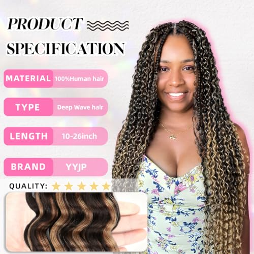 Deep Wave Human Braiding Hair - Highlight Balayage #4P27, 12 Inch, 50g, No Weft, Curly Extensions