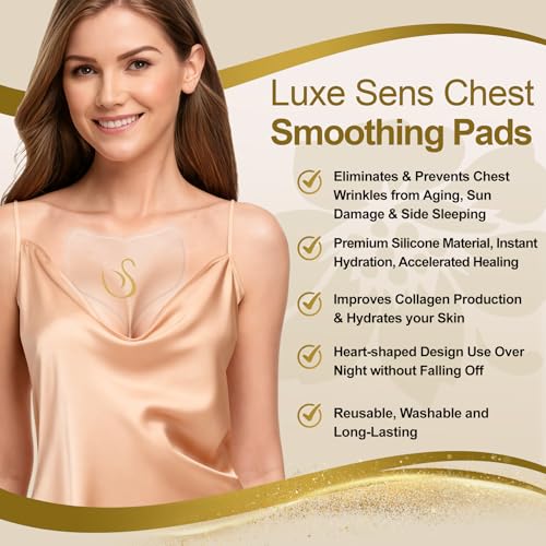 Luxe Sens Chest Wrinkle Patches 2 Pack - 1 Ounce Each, 30 Day Supply, Heart-Shaped Silicone Pads for Décolletage