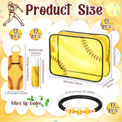 60 Pcs Softball Party Favors, Softball Gifts Set Included Cosmetic Bags Polymer Clay Bracelets Lip Balms Lipstick Holder Keychains Mirrors for Women Sports Team Gifts Birthday Party Supplies