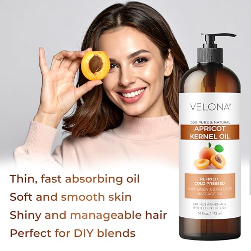 velona Apricot Kernel Oil 64 fl oz | 100% Pure and Natural Carrier Oil | Refined, Cold Pressed | Hair, Body and Skin Care | Use Today - Enjoy Results