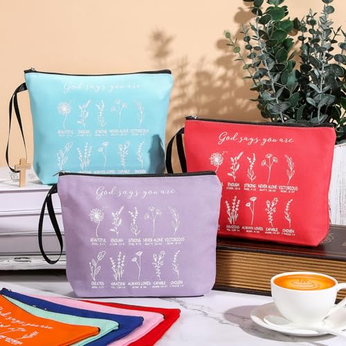 Reginary 10 Pcs Christian Gift for Women Bulk Religious Cosmetic Bag International Women's Day Gifts Inspirational Bible Verse Floral Makeup Bag with Zipper for Sister Church Members (Multicolor)