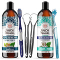 Oil Pulling & Coconut Oil Bundle with Toothbrush & Tongue Scraper for Oral Hygiene