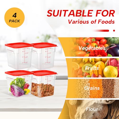 8QT Square Food Storage Containers with Lids - 4 Pack, Clear, Dishwasher & Freezer Safe