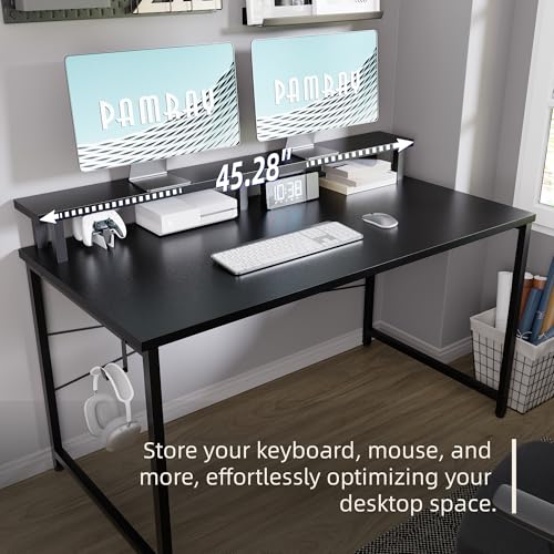 Black 47-Inch Small Computer Desk with Monitor Stand & Headphone Hook - Space-Saving Office & Kids Study Table