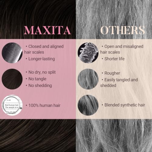 MAXITA Dark Brown Clip-In Human Hair Extensions - 18 Inch, 4 Pieces, 60g