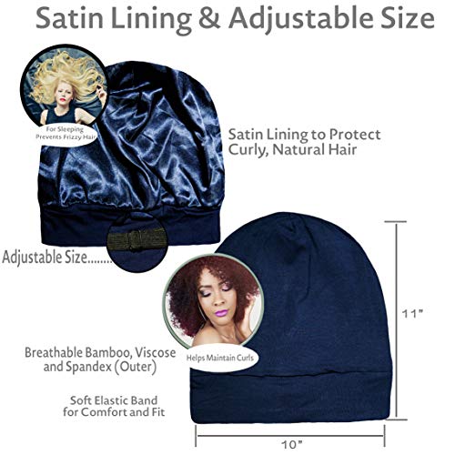 Satin Lined Sleep Cap Adjustable Bonnet Slouchy Beanie Natural Curly Hair Women