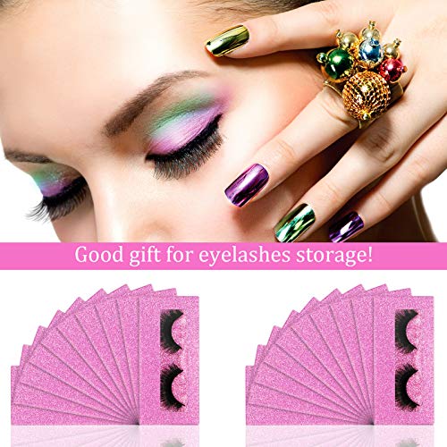 Maitys 50 Sets Empty Eyelash Case Set, Include 50 Empty Eyelash Box Lash Box Packaging Eyelash Storage Box, 50 Eyelash Box Tray False Eyelash Storage Box Tray, 50 Internal Background Paper (Pink)