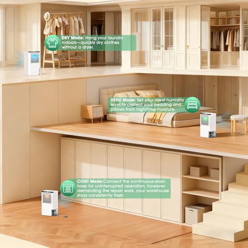 Onsekin Small Dehumidifier for Home & Basement, 2000 Sq.Ft, 2.5L Tank, Drain Hose, Sleep Mode