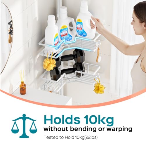 HAMITOR Corner Shower Organizer 4-Tier Tension Pole Caddy, White - Wire Baskets